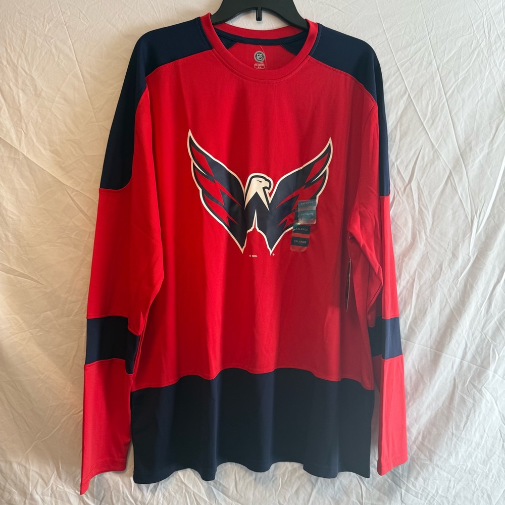 NHL Washington Capital Hockey Long Sleeve Red and Navy‎ Sports Shirt Size XXL